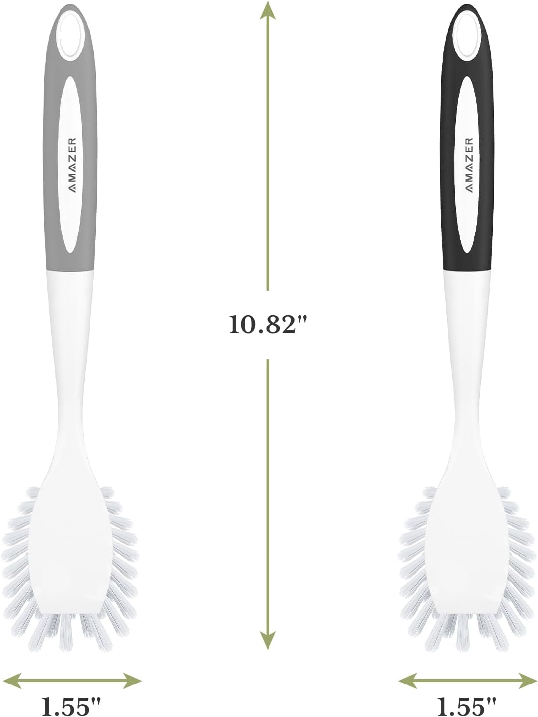 Amazer Dish Brush with Handle, 2 Pack Kitchen Scrub Brushes for Cleaning, Dish Scrubber with Stiff Bristles for Sink, Pots, Pans