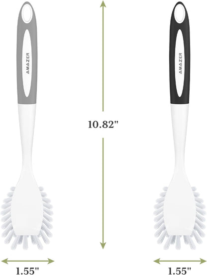 Amazer Dish Brush with Handle, 2 Pack Kitchen Scrub Brushes for Cleaning, Dish Scrubber with Stiff Bristles for Sink, Pots, Pans
