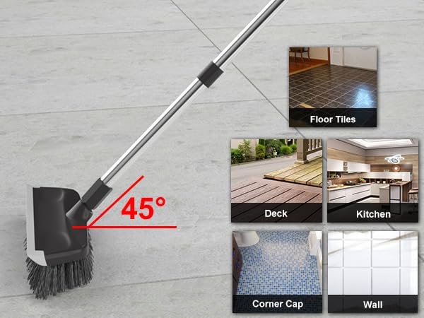 BITOPE Deck Scrub Brush with Long Handle, Heavy Duty Floor Cleaning Scrubber with Stiff Bristles Garage Concrete Cleaner Tool for Cleaning Tile Patio Outdoor Porch Indoor Kitchen Shower Bathroom