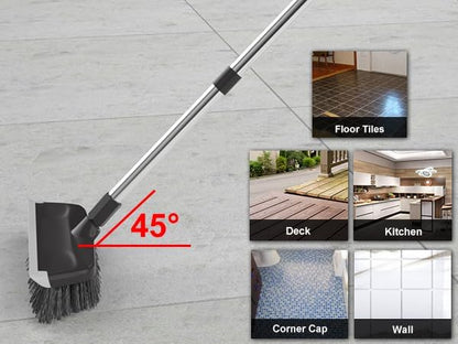 BITOPE Deck Scrub Brush with Long Handle, Heavy Duty Floor Cleaning Scrubber with Stiff Bristles Garage Concrete Cleaner Tool for Cleaning Tile Patio Outdoor Porch Indoor Kitchen Shower Bathroom