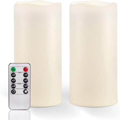 Homemory 6" 8" 10" x 4" Waterproof Outdoor Flameless Candles, Battery Operated Flickering LED Pillar Candles with Remote and Timers for Indoor, Plastic, Ivory White