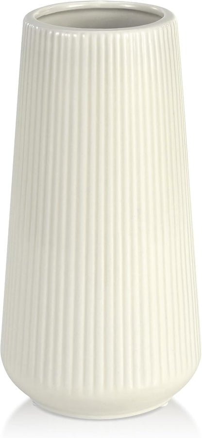 White Ceramic Vase, GUKJOB Small Cute Flower Vase for Pampas Grass, Home, Living Room, Dining Table, Farmhouse, Office Decor, Bedroom, Table, and Kitchen Shelf (White- 2PCS)