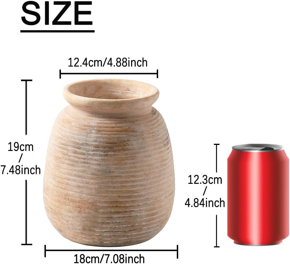 Ceramic Flower Vase, Small Rustic Farmhouse Vases Home Decor, Short Pottery Decorative Pampas Vase for Table Living Room Entryway Mantel Bookshelf Bedroom Bathroom Kitchen - 6" W
