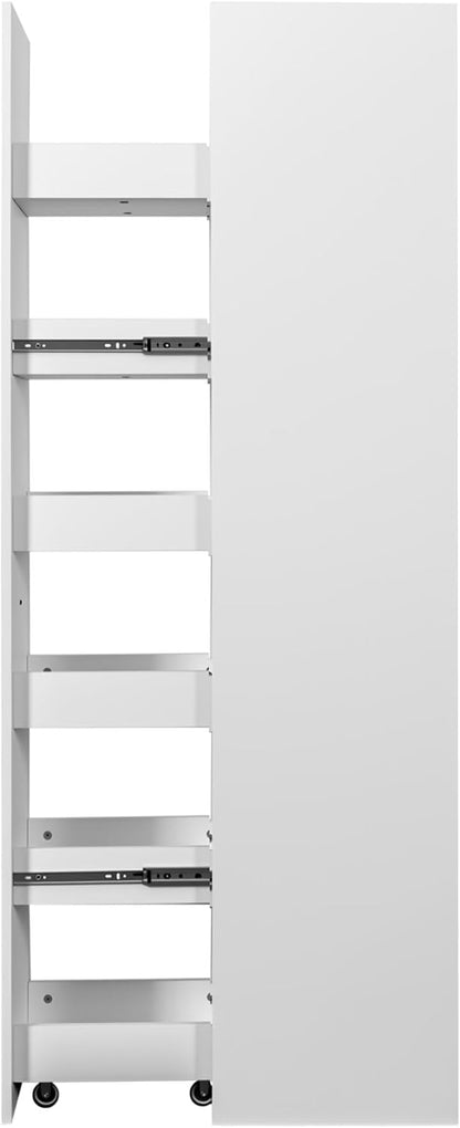 68'' Tall Narrow Storage Cabinet with Handle & Wheels, 7 Tier Pull-Out Kitchen Pantry Cart, Rolling Slim Freestanding Organizers Shelf Spice Rack for Small Spaces (White-Wheels, 7 Tier)