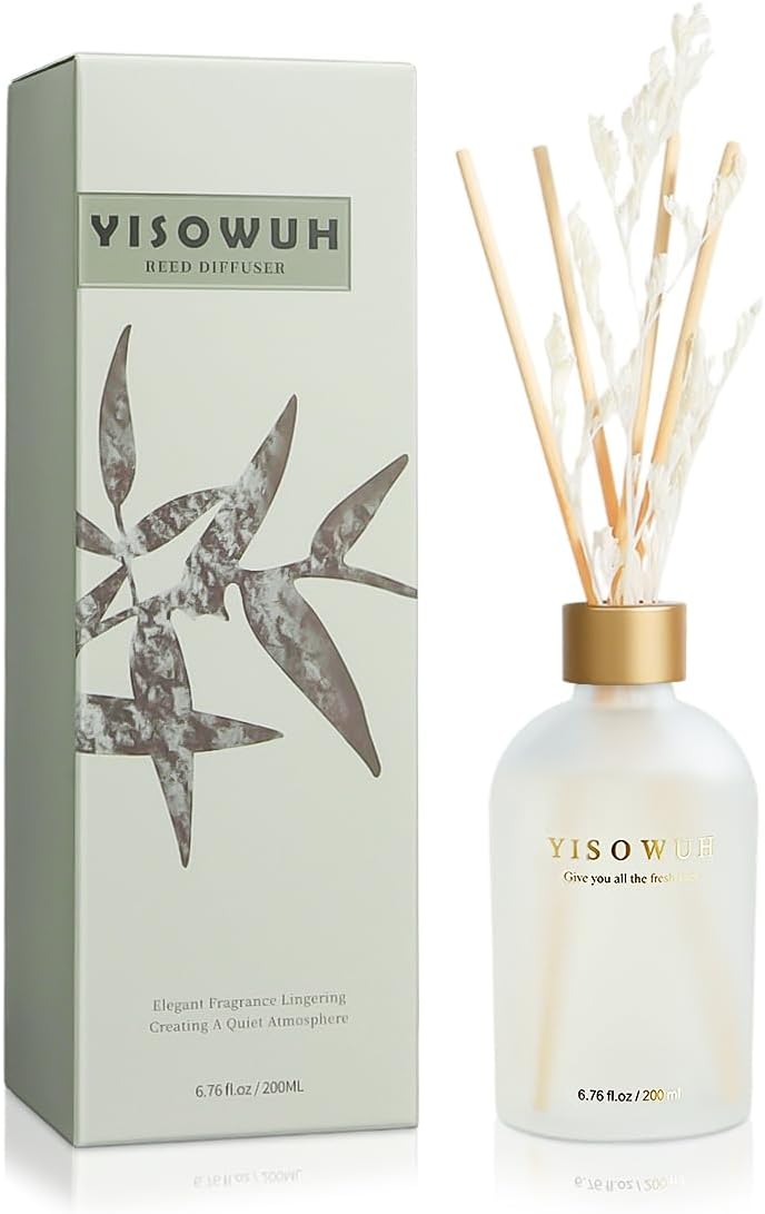 Reed Diffuser - Jasmine Tea - 200ml Reed Diffuser Set with Essential Oils and 8 Reeds, Long-Lasting Fragrance for Home, Bathroom, Bedroom, Room, Decor