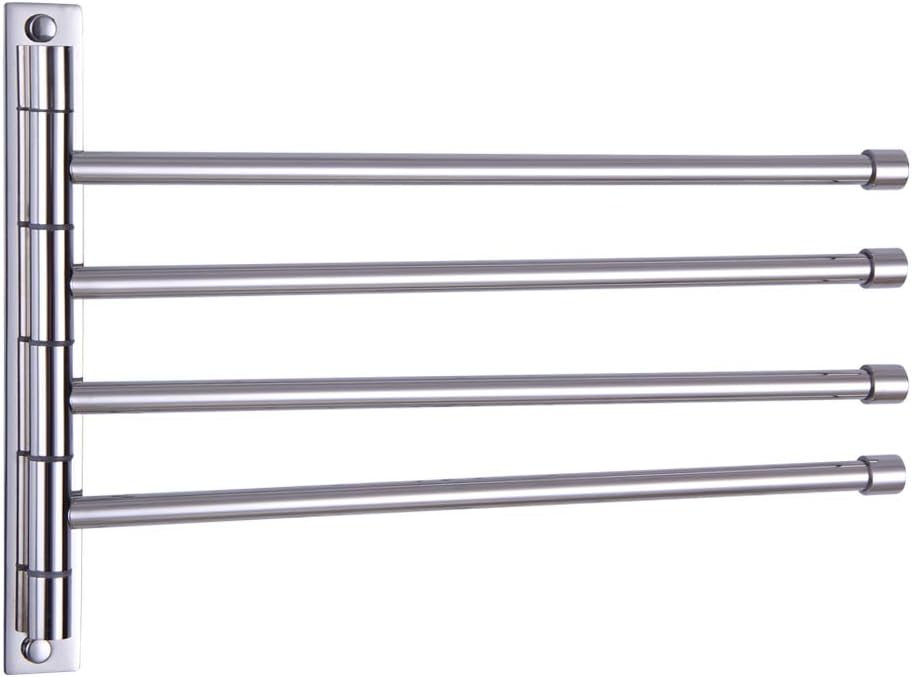 GERZWY Wall Mount Bath Towel Rack with 4 Arms Stainless Steel Bathroom Swing Arm Towel Bars Organizer, White