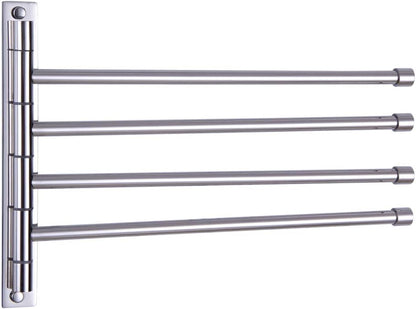 GERZWY Wall Mount Bath Towel Rack with 4 Arms Stainless Steel Bathroom Swing Arm Towel Bars Organizer, White