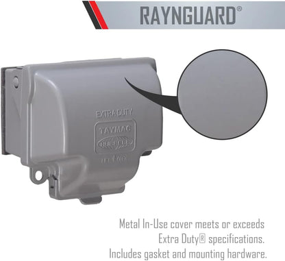 TayMac MX3200 RaynGuard Extra Duty Metal Weatherproof in-Use Cover, 1-Gang, Gray, 3.55 x 3.37 x 6.12 inches