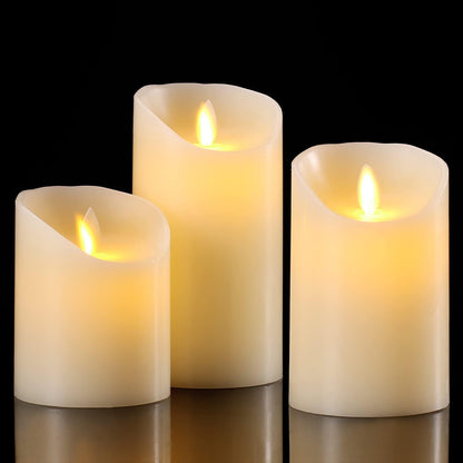 AKU TONPA Flameless Candles Battery Operated Pillar Real Wax Flickering Electric LED Candle Gift Sets with Remote Control Cycling 24 Hours Timer, Pack of 6 (3" D x 4" H, Ivory)