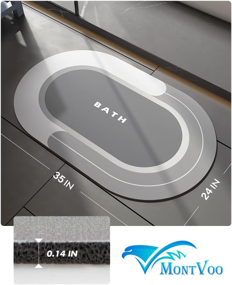 MontVoo Bath Mat - Non Slip, Quick Dry, Stain Resistant Bath Mat Rug for Bathroom Floor - Easy Care Shower Rug for Outside Bathtub - 17"x27" Grey