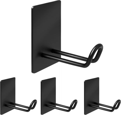 Self Adhesive Hooks Heavy Duty, Large Stainless Steel Towel Hooks, No Drill Sticky Hooks, Long Stick on Shower Wall Hooks for Hanging Hat Coat Key Headphone (Black(4Pcs))
