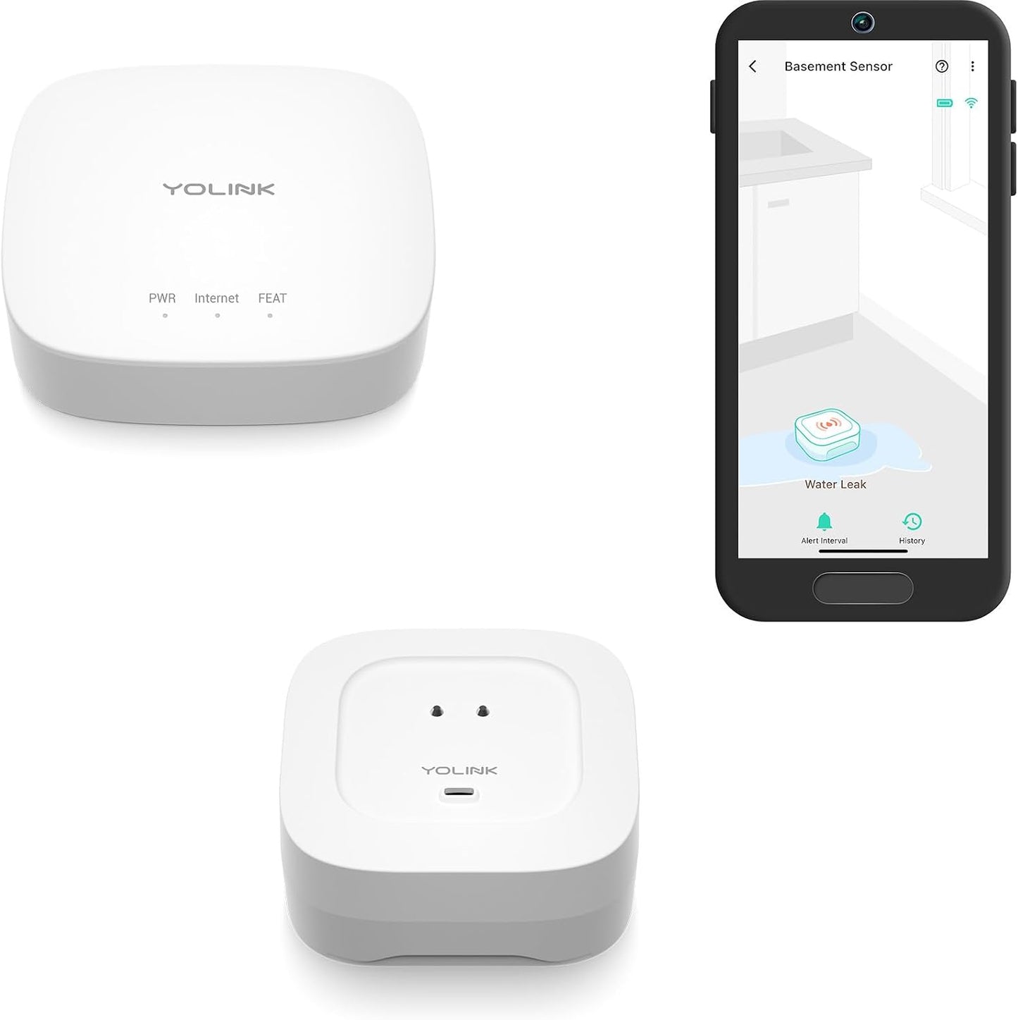 YoLink Water Leak Detector 4 with 105dB Audio Alarm, Freeze Warning, App Push, Email Alerts and Limited Text - Smart Water Sensor Alarm w/ Alexa, IFTTT - 1/4 Mile Long Range, Hub Required