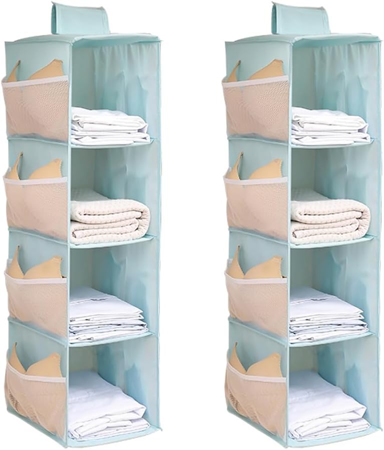 Hanging Closet Organizer, 4-Section Storage Shelves, Oxford Cloth with Mesh Pockets, (Gray, 4 Section)