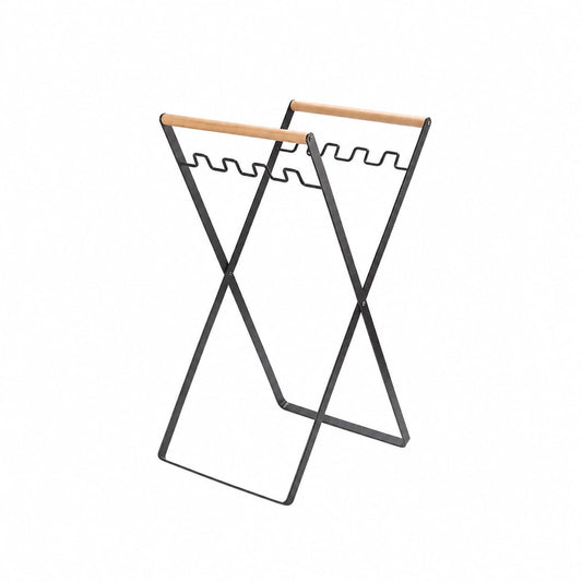 Metal Folding Trash Bag Holder with Wooden Handles, Portable Rubbish Stand for 30-45 Gallon Bags, Heavy Duty Refuse Sack Frame Garbage Holder for Garden Waste, Camping and RV