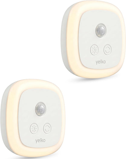 YELKO Motion Sensor Night Light, 5-Level Dimmable with Dusk to Dawn Sensor, Plug in Warm White Anti-Glare LED, Cozy Soft Glow, Adjustable Delay Time for Bathroom, Hallway, Kitchen, Stairs, 2 Pack
