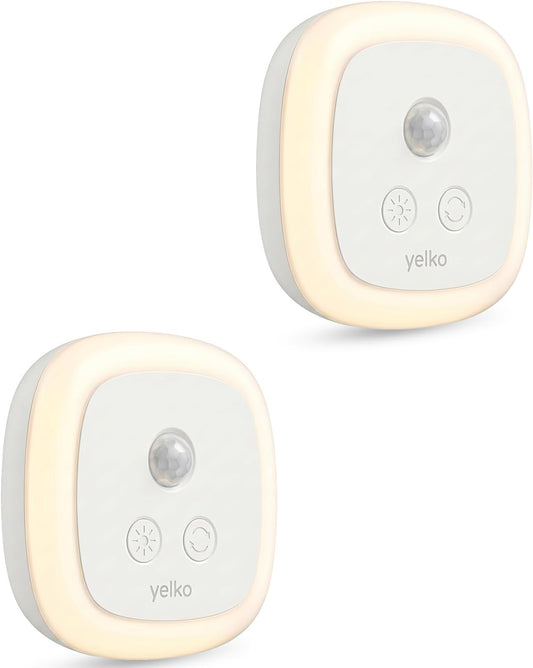 YELKO Motion Sensor Night Light, 5-Level Dimmable with Dusk to Dawn Sensor, Plug in Warm White Anti-Glare LED, Cozy Soft Glow, Adjustable Delay Time for Bathroom, Hallway, Kitchen, Stairs, 2 Pack