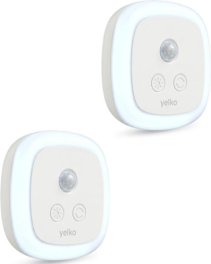YELKO Motion Sensor Night Light - Plug-in Cool White Light Anti-Glare LED Nightlight, 5 Levels Adjustable Brightness, Timer Function for Bathroom, Hallway, Kitchen, Stairs, Garage, Soft Glow, 2-Pack