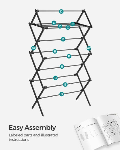 SONGMICS Foldable Clothes Drying Rack, Laundry Drying Rack, Clothes Airer, Steel Frame, 14.6 x 29.5 x 53.2 Inches, Easy Assembly, Indoor Outdoor Use, White ULLR770W01
