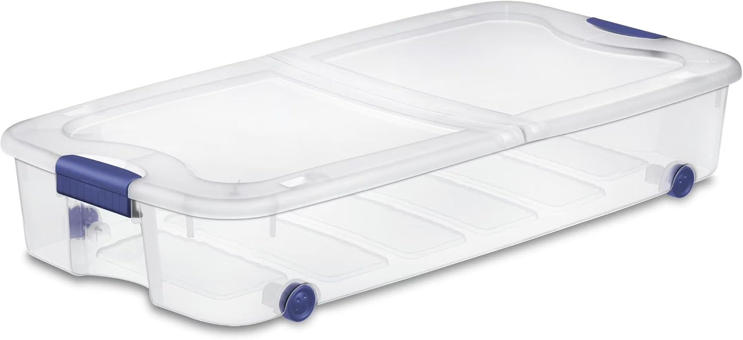 2 Pack 66 Quart Underbed Clear Storage Bins with Lid and Wheels | Wheeled Under Bed Storage Containers with Secure Latching Lid, Clear View Organizer for Clothes, Toys and Seasonal Bedding