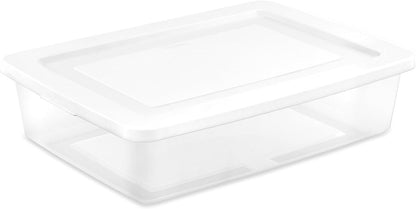 Sterilite 6 Pack Storage Box, 41 Quart Stackable Tote, Clear Plastic Container with Secure Snapping White Lids for Home and Office Organization