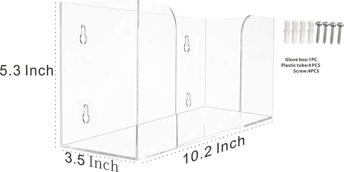 Cq acrylic Rubber Glove Holder for Wall Mount,Clear Disposable Glove Dispenser and Glove Box on Wall,Multipurpose Wall Floating Mask Dispenser and Medical Gloves Rack Storage,10.2”x16”x3.5” Pack of 1
