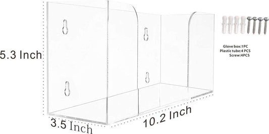 Cq acrylic Rubber Glove Holder for Wall Mount,Clear Disposable Glove Dispenser and Glove Box on Wall,Multipurpose Wall Floating Mask Dispenser and Medical Gloves Rack Storage,10.2”x16”x3.5” Pack of 1