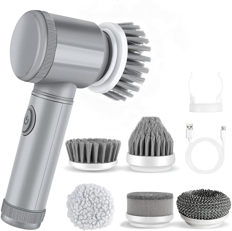 Electric Spin Scrubber, Cordless Bathroom Cleaning Brush IPX6 Waterproof with 6 Replaceable Heads, Power Scrubber for Bathtub, Tiles, Car Wash, Kitchen & Multi-Surface Home Cleaning