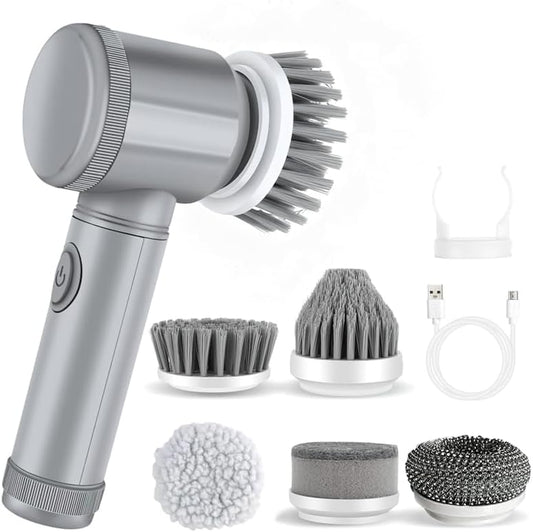 Electric Spin Scrubber, Cordless Bathroom Cleaning Brush IPX6 Waterproof with 6 Replaceable Heads, Power Scrubber for Bathtub, Tiles, Car Wash, Kitchen & Multi-Surface Home Cleaning