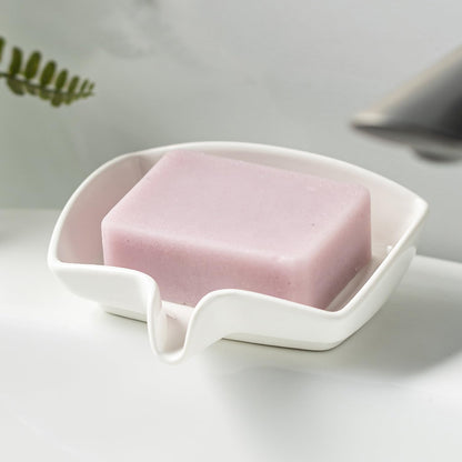 Self Draining Soap Dish, Ceramic Drain Soap Holder Waterfall Design Soap Saver for Shower, Bathroom, Sink, Kitchen and Countertop, Keeps Dry, Green