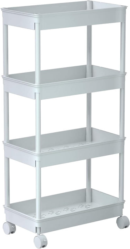 Sooyee 3 Tier Rolling Cart with Wheels, Slim Storage Cart, Under Desk Narrow Rolling Utility Cart Storage Organizer for Office Bathroom Kitchen Laundry Room Narrow Places, White, Plastic and Metal