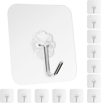 Large Adhesive Hooks for Hanging Heavy Duty 60Ib(Max) 8 Packs, Waterproof & Rustproof Wall Hangers Without Nails for Kitchen, Bathroom, Home, Office, Coat, Towel, Plant, Transparent