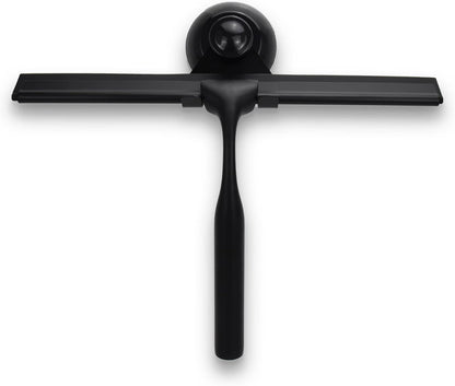 Matte Black Shower Squeegee for Glass Doors with Adhesive Hooks, Squeegee for Shower Glass, Cleaner Tool for Bathroom Household Window Mirror Tile Wall Car, 10 Inch Black