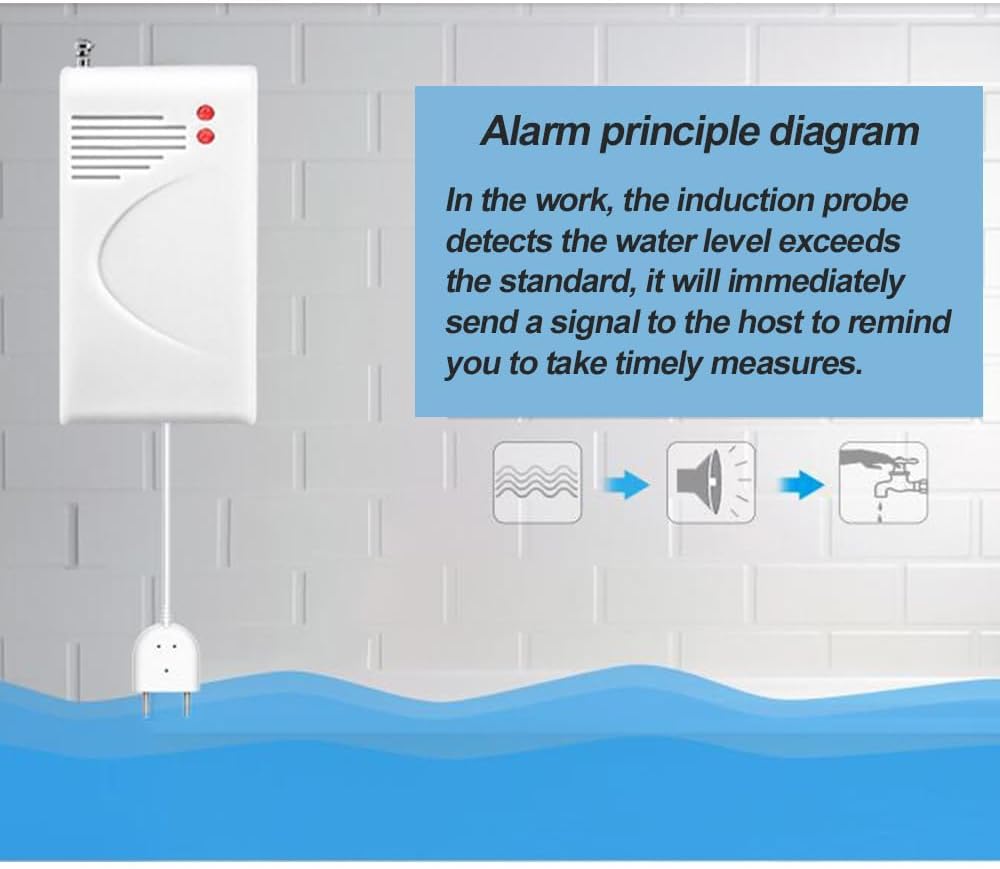 Water Level Leak Alarm with 16.4Ft 2 Sensors,120dB Strobe, Metal | 9V Battery-Powered, Dual Sensors Float Switch and Leak Probe, Adjustable Volume, For Sump Pump Dishwasher Under Sink Basement