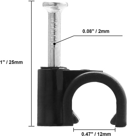 Flat Ethernet Cable Wire Clips with Nail, 14mm, White | Single Coaxial Cable Clamps, Cable Management