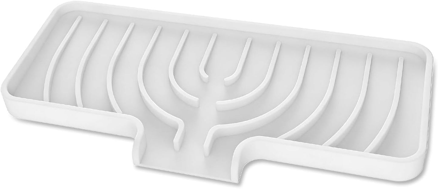 JACZZO Silicone Sponge Holder for Kitchen Sink, (10x4 In) Sink Caddy with Drain Spout, Self Draining Soap Tray & Organizer, Kitchen Accessories,Bathroom Organizer, Easy to Clean (Grey)