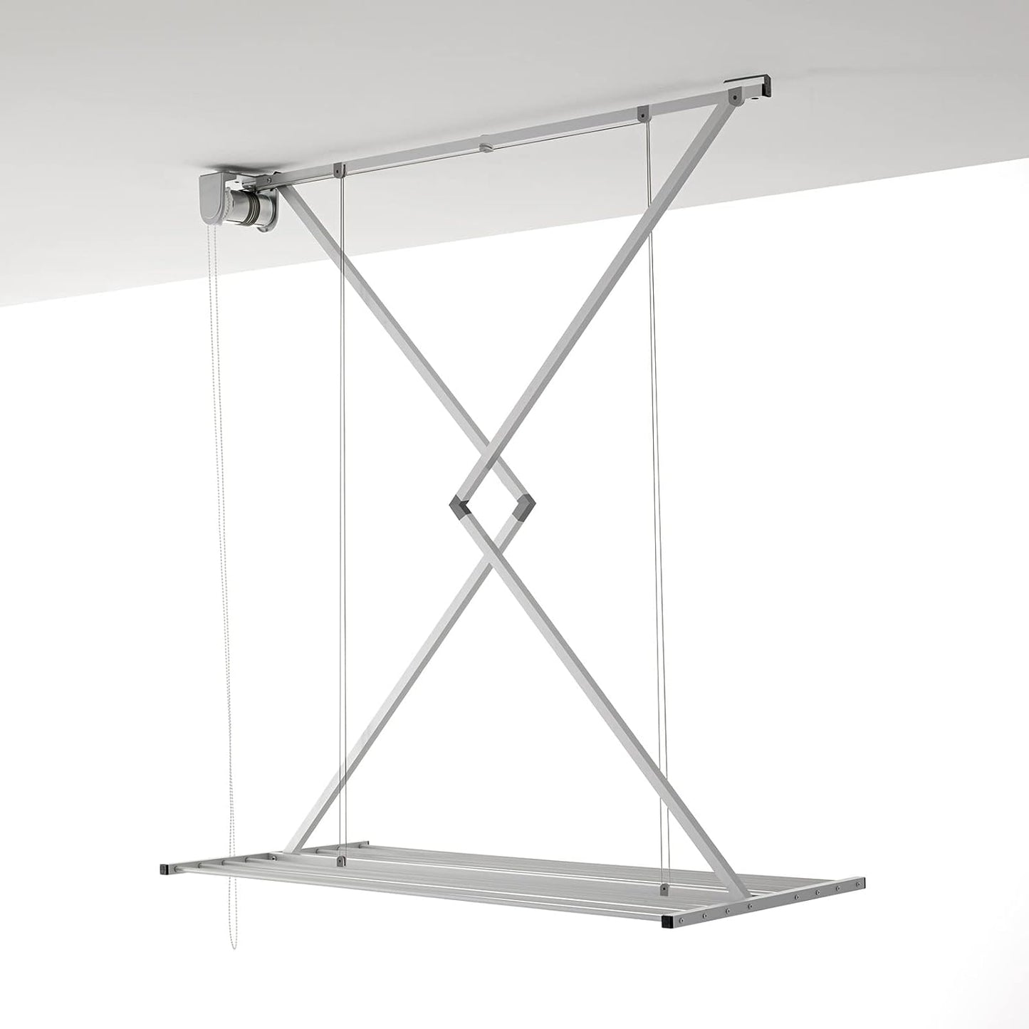foxydry Mini, Ceiling Mounted Clothes Drying Rack, Pulley Clothesline, Vertical Folding Laundry Drying Rack 21.26" D x 59.84" W x 9.84" H