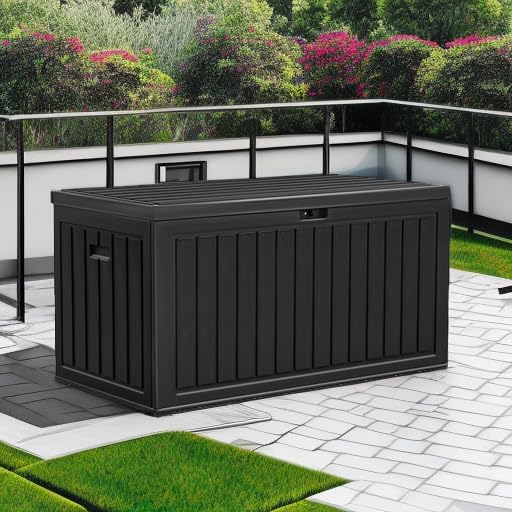 YITAHOME 100 Gallon Large Outdoor Deck Box | Waterproof Resin Storage Box, Lockable Indoor Outdoor Storage Container for Patio Furniture Cushions, Pool Accessories