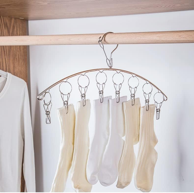 Stainless Steel Laundry Drying Rack Clothes Hanger with Windproof Hook,Underwear Hanger,Clothes Hangers with 8 Clips for Drying Socks,Diapers,Baby Clothes(2 Pack)
