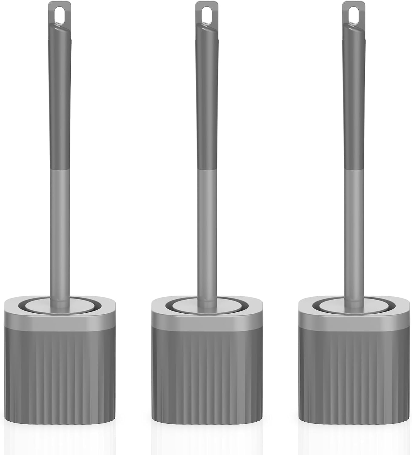 Toilet Brush, 3 Pack Compact Toilet Bowl Brush and Holder Set with Nylon Bristles Toilet Cleaner Brush Hidden Toilet Scrubber Brush for Bathroom Cleaning, Grey & White