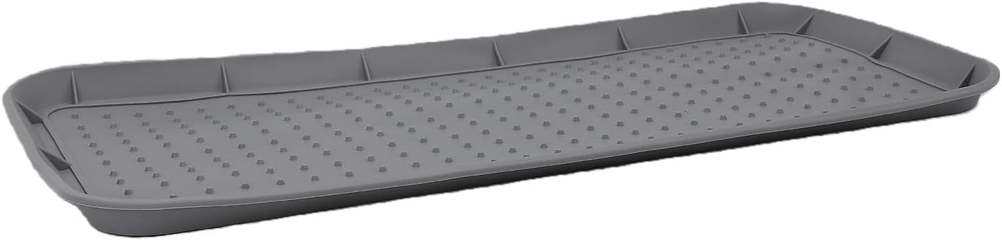Bewinner Non Slip Silicone Shoe Tray with Raised Lip Heavy Duty Boot Mat Organizer for Entryway, 30x15 Inch Indoor Outdoor Use - Boot Tray for Front Door, Mudroom, Drying Shoes & Pet (Grey)