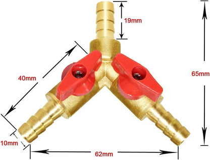 Joywayus 3/8" ID Hose Barb, Y Shaped Type 3 Way Brass Shut Off Ball Valve Fitting Large Flow Upgraded Version