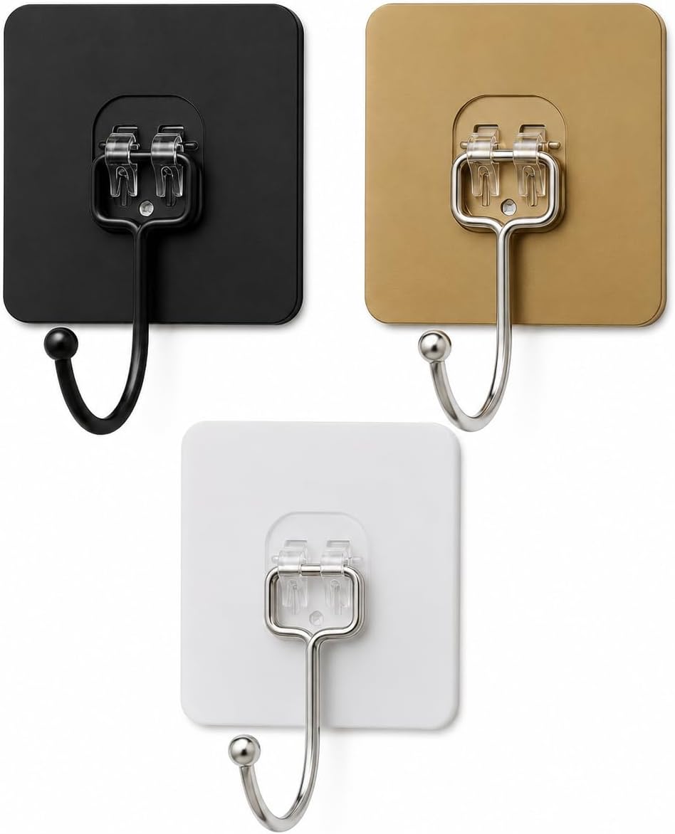 Luxe Hooks, Heavy Duty Wall Hooks, Waterproof Self Adhesive Hooks for Bathroom, Kitchen, Shower & Office, No Drill Wall Hooks for Towels, 10 Counts. (10, Transparent)