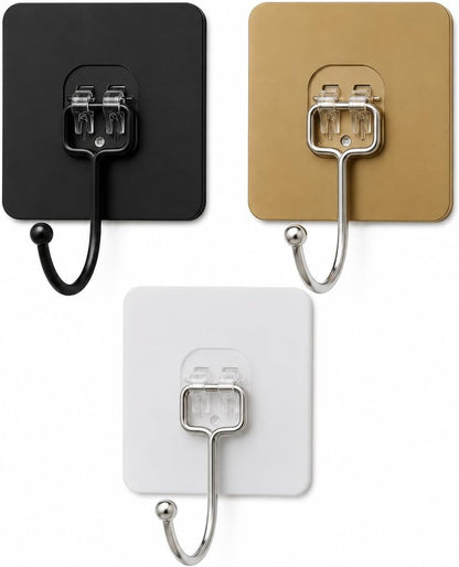 Luxe Hooks, Heavy Duty Wall Hooks, Waterproof Self Adhesive Hooks for Bathroom, Kitchen, Shower & Office, No Drill Wall Hooks for Towels, 10 Counts. (10, Transparent)