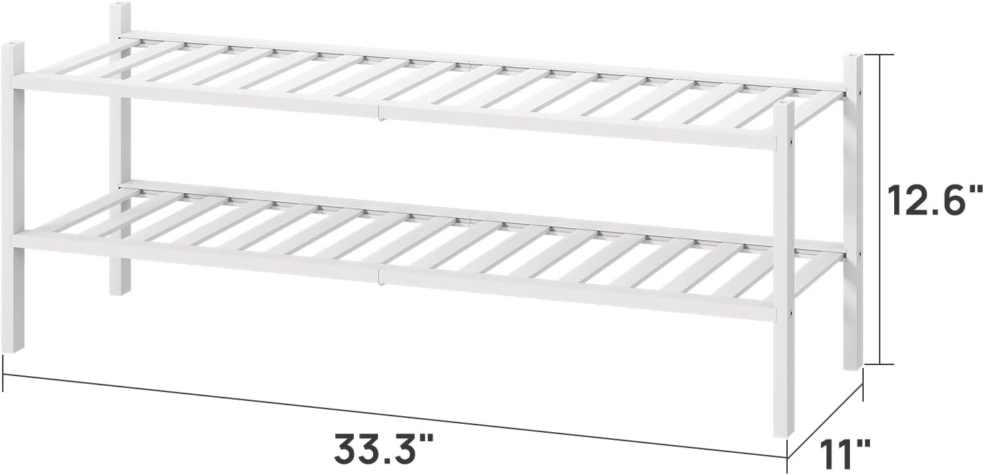viewcare 3-Tier Black Bamboo Shoe Rack for Entryway, Stackable | Foldable | Natural, Shoe Shelf Storage Organizer for Hallway Closet, Free Standing Shoe Racks for Indoor Outdoor