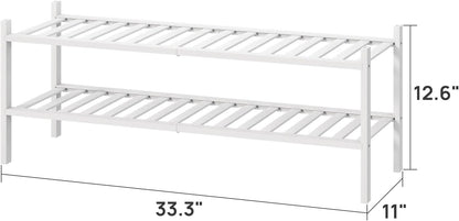 viewcare 3-Tier Black Bamboo Shoe Rack for Entryway, Stackable | Foldable | Natural, Shoe Shelf Storage Organizer for Hallway Closet, Free Standing Shoe Racks for Indoor Outdoor