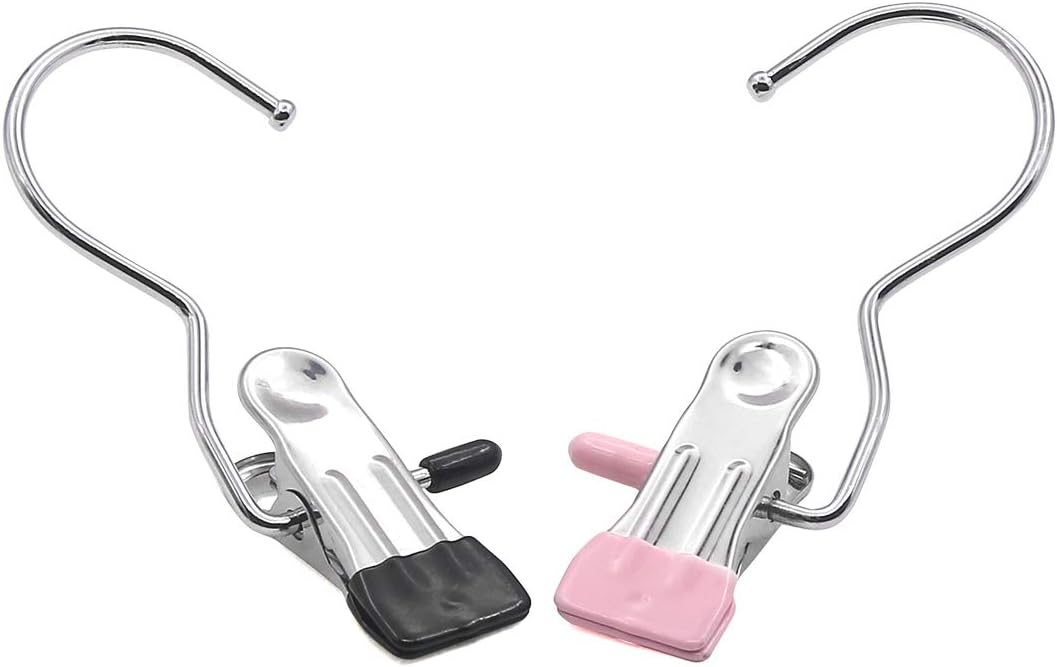 Coideal Boot Hangers Laundry Hanging Hooks Clips, 16 Pcs Stainless Steel Portable Clothespins for Drying Closet Travel (Black + Pink)
