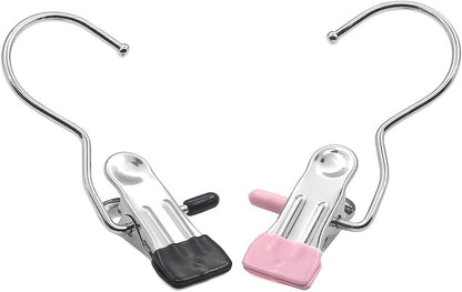 Coideal Boot Hangers Laundry Hanging Hooks Clips, 16 Pcs Stainless Steel Portable Clothespins for Drying Closet Travel (Black + Pink)