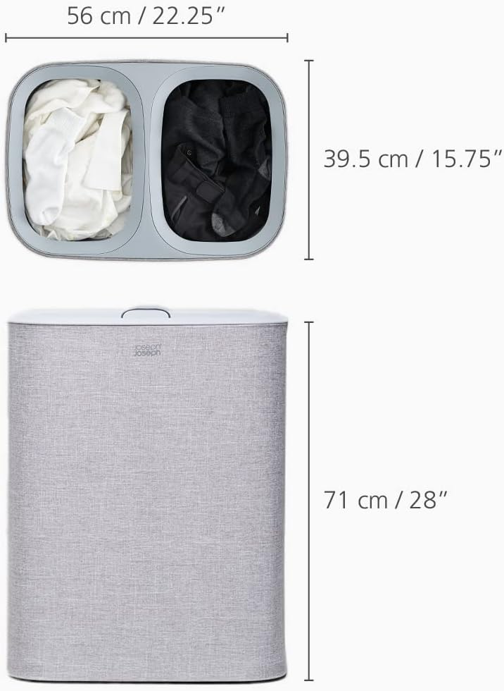 Joseph Joseph Tota Trio 90 liter/23.8 gallon Laundry Hamper Separation Basket with lid, 3 Removable Washing Bags with Handles- Ecru