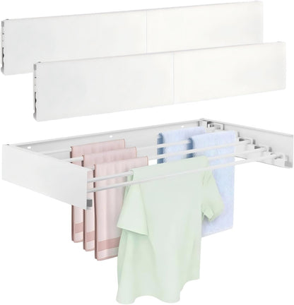 Wall Mounted Laundry Drying Rack, Carbon Steel Foldable & Retractable Clothes Drying Rack, Space Saving Adjustable Towel Holder for Bathroom, Laundry, Small Spaces (1, White, 31.5")