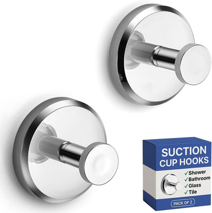 HOME SO Suction Cup Hooks for Shower & Bathroom Towel Holder 2-Pack – Suction Cups Hooks for Hanging Towels, Robes, & Coats - Tiles, Glass Door or Mirror – Shower Hooks & Towel Hooks Organizer - Black